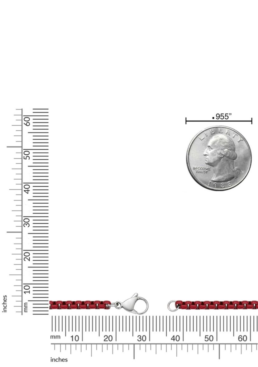 Stainless Steel 3MM Box Chain Necklace with Red Acrylic, 24” Length
