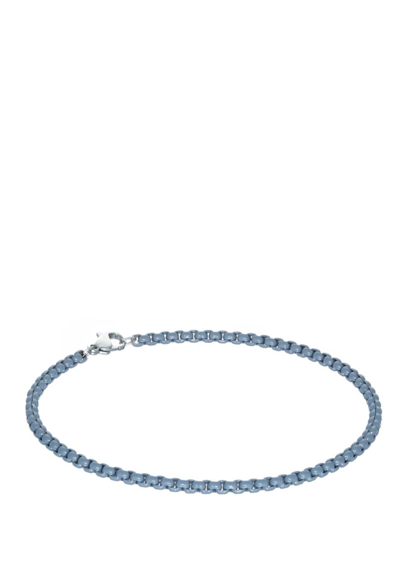 Gray Acrylic Coated Stainless Steel 3 Millimeter Round Box Chain Bracelet