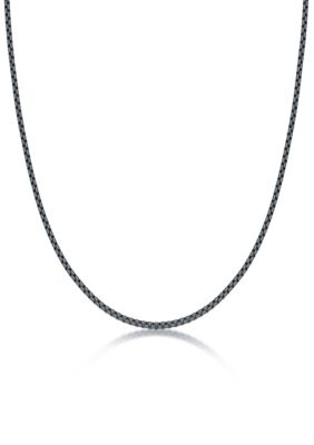 LYNX Men's Stainless Steel 3MM Box Chain Necklace with Gray Acrylic, 24â Length, 24 in