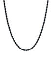 Stainless Steel 3 Millimeter Rope Chain Necklace with Black Ion Plating, 24 Inch
