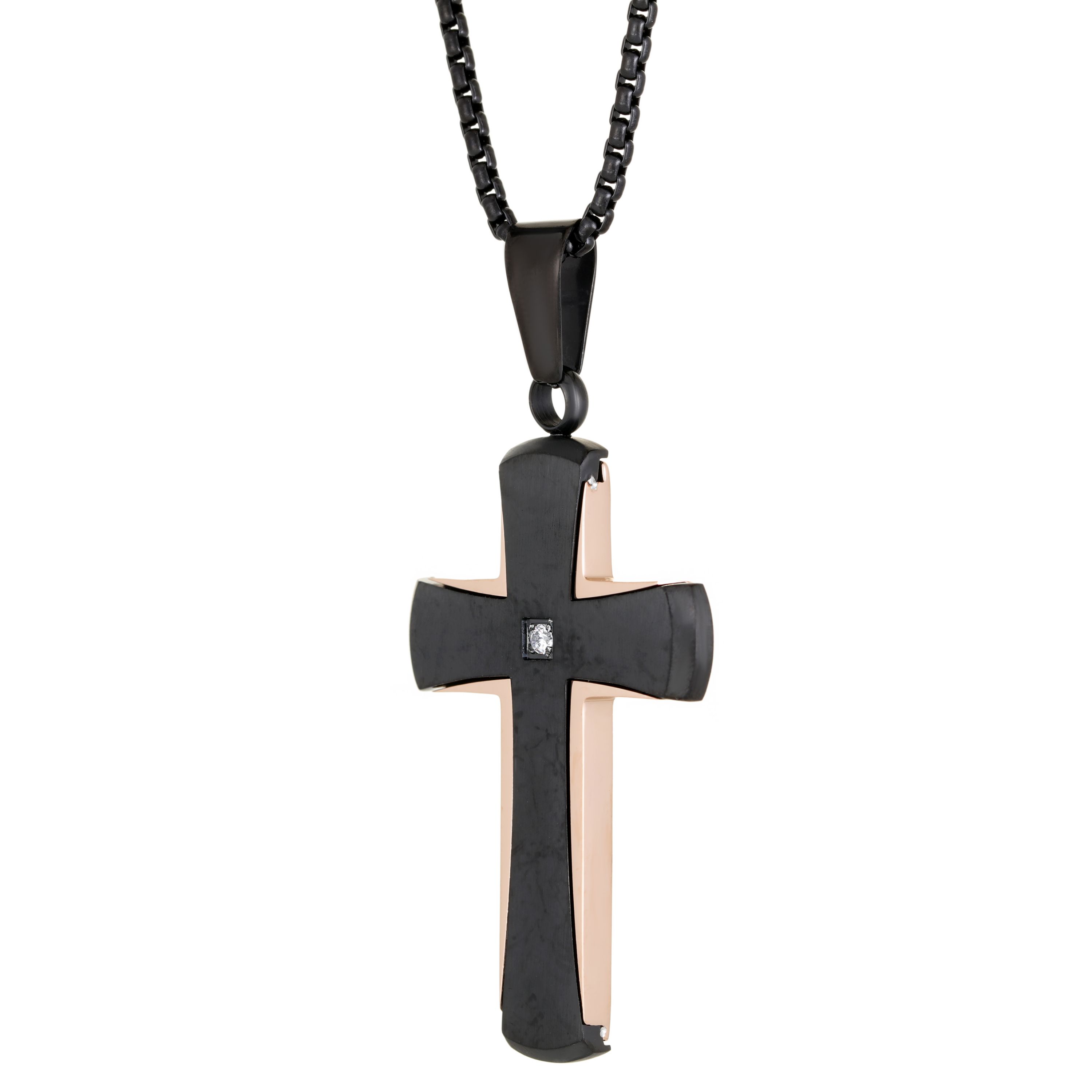 Stainless Steel Cubic Zirconia Cross Pendant Necklace