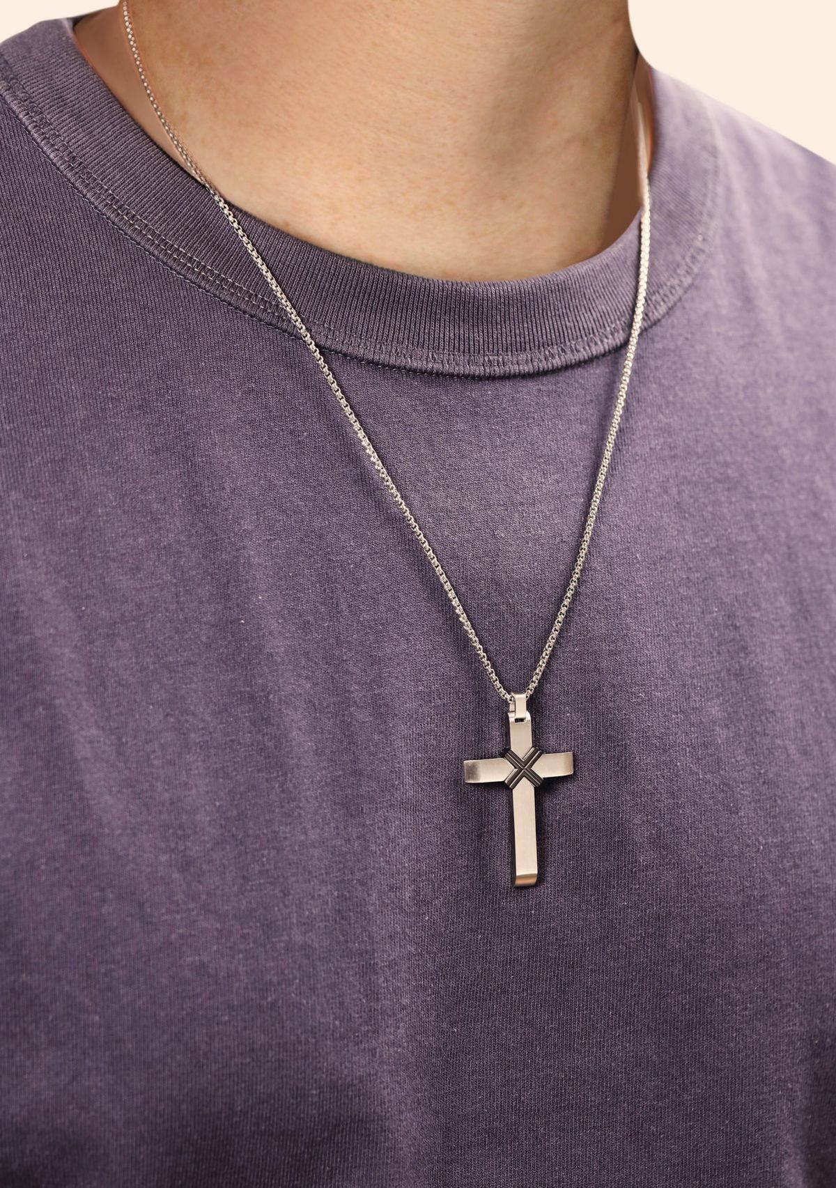 Stainless Steel Cross Pendant With Black Ip And 24" Round Box Chain