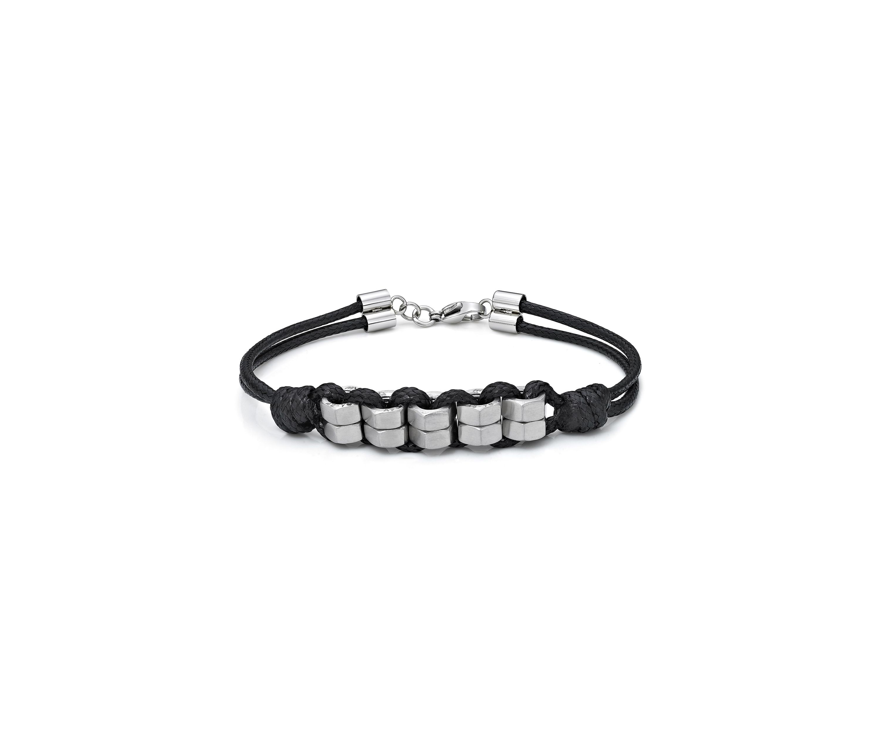Stainless Steel and Black Waxed Cord Bracelet