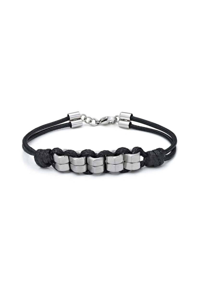 Stainless Steel and Black Waxed Cord Bracelet
