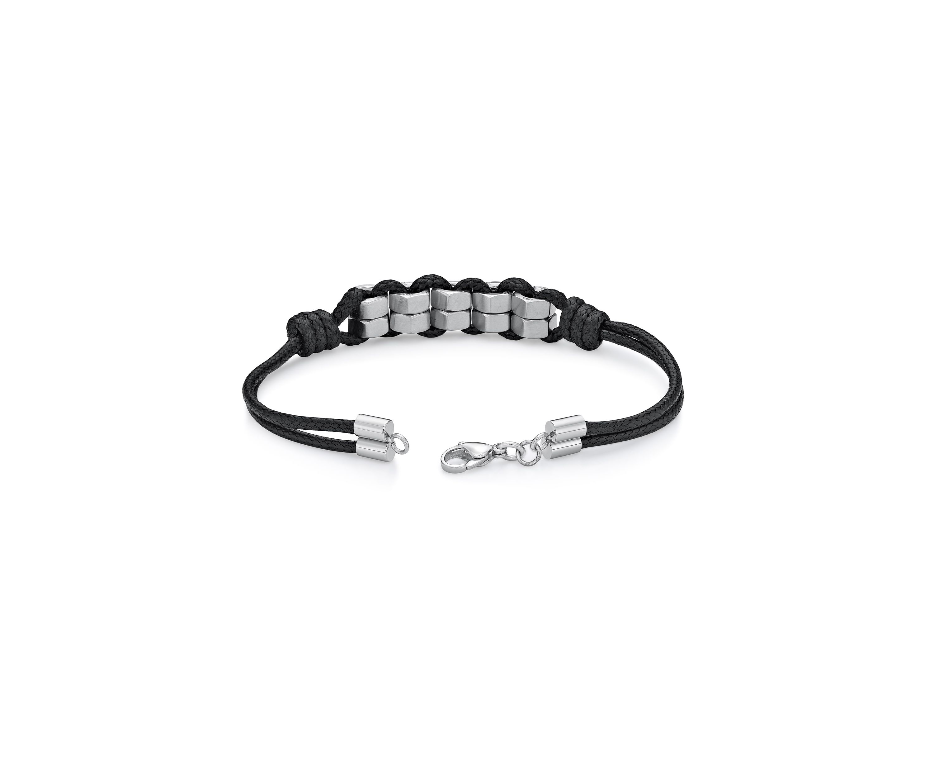 Stainless Steel and Black Waxed Cord Bracelet