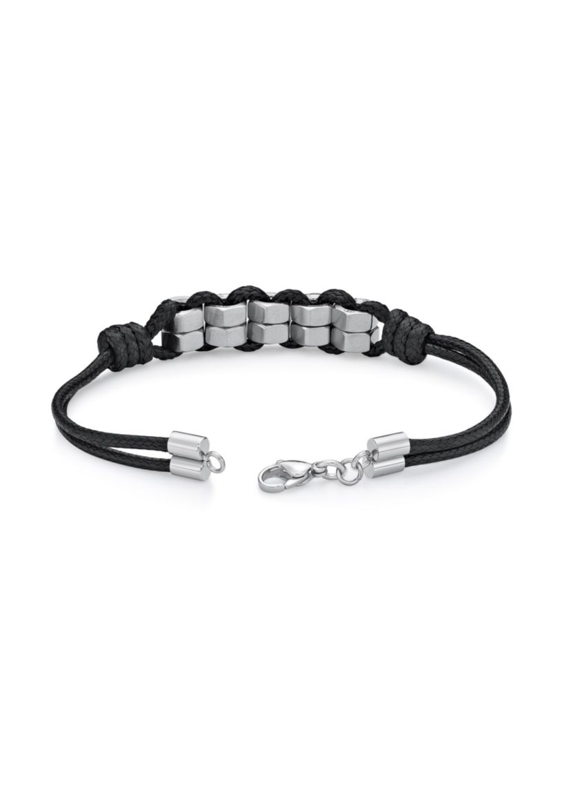 Stainless Steel and Black Waxed Cord Bracelet