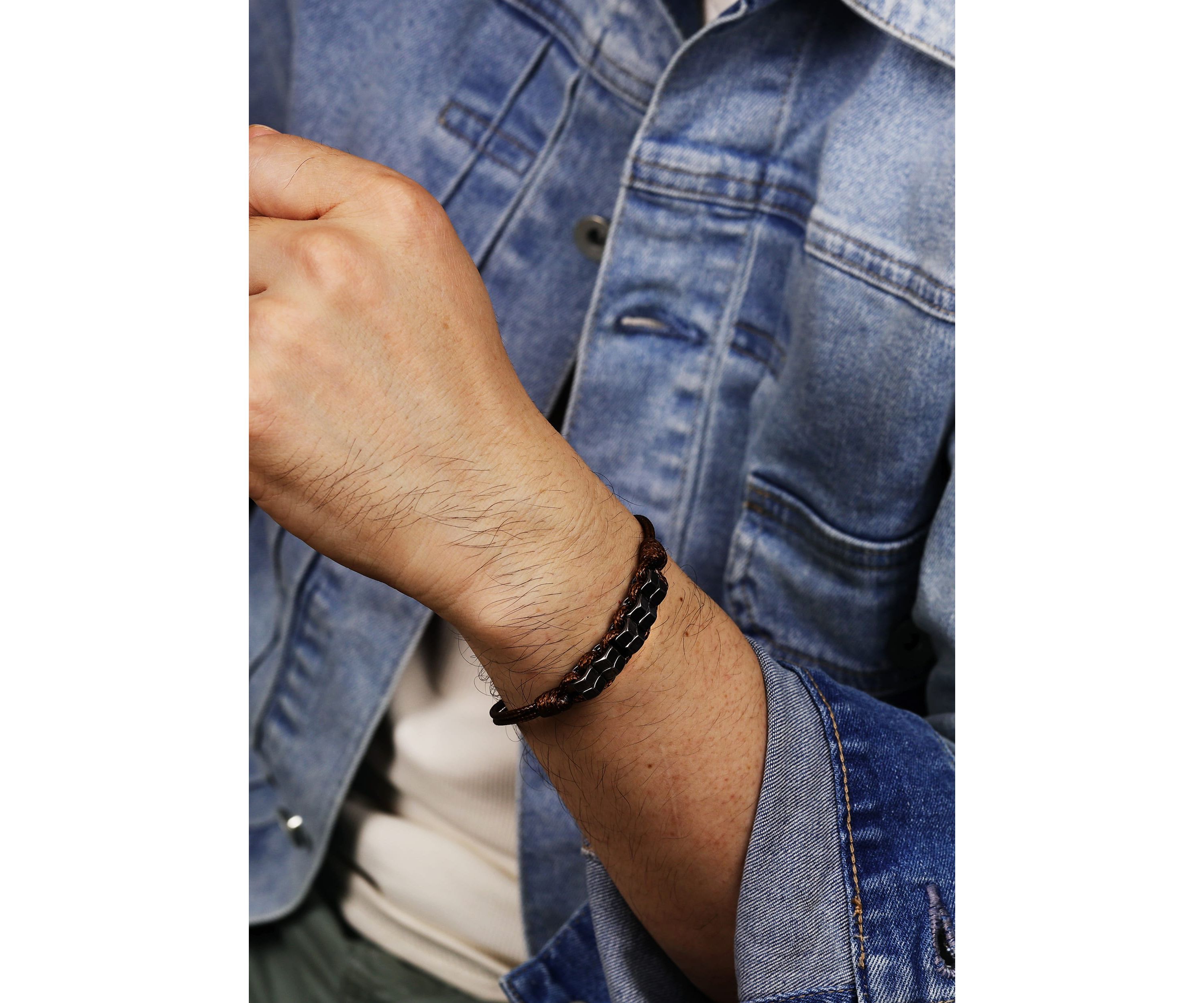 Stainless Steel and Black Waxed Cord Bracelet