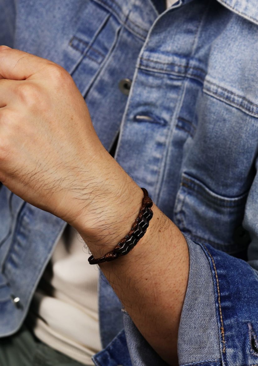 Stainless Steel and Black Waxed Cord Bracelet