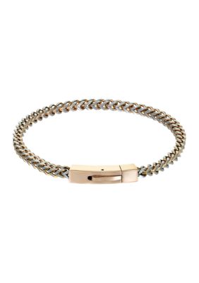 Belk & Co Men's Stainless Steel 4 Millimeter Foxtail Chain Bracelet with Two-Tone Gold Tone Ion Plating and Push Lock, 9 Inch, Yellow