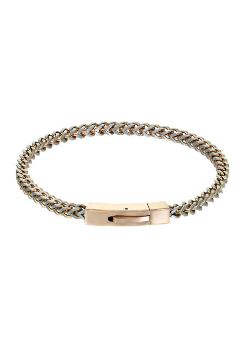 Stainless Steel 4 Millimeter Foxtail Chain Bracelet with Two-Tone Gold Tone Ion Plating and Push Lock, 9 Inch
