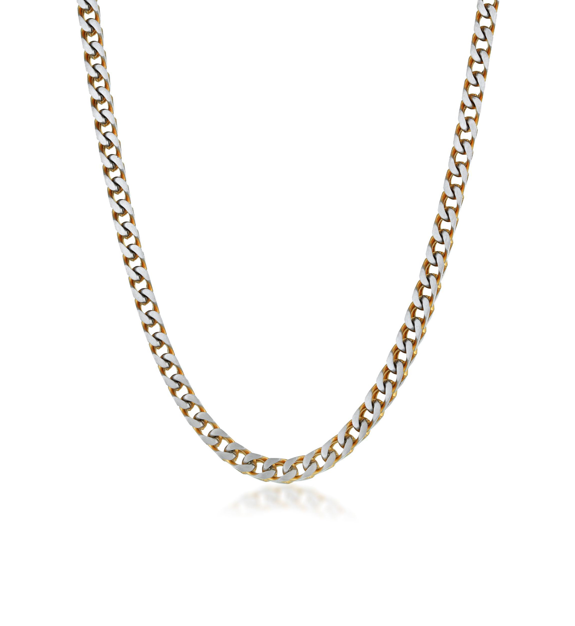 Stainless Steel 6MM Foxtail Chain Necklace with Two Tone Gold Ion Plating, 24” Length
