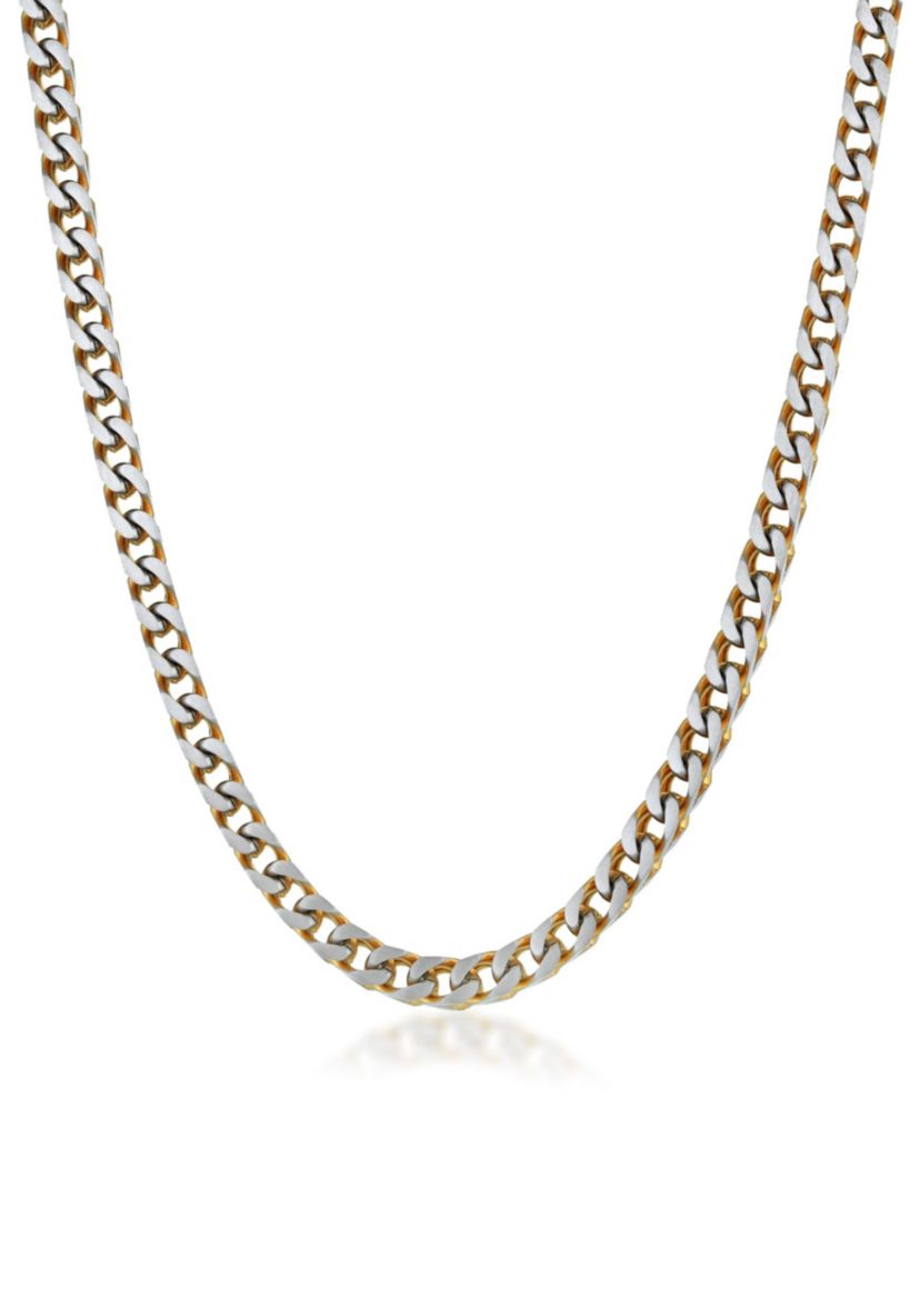 Stainless Steel 6MM Foxtail Chain Necklace with Two Tone Gold Ion Plating, 24” Length