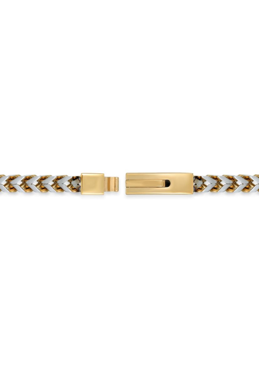 Stainless Steel 6MM Foxtail Chain Necklace with Two Tone Gold Ion Plating, 24” Length