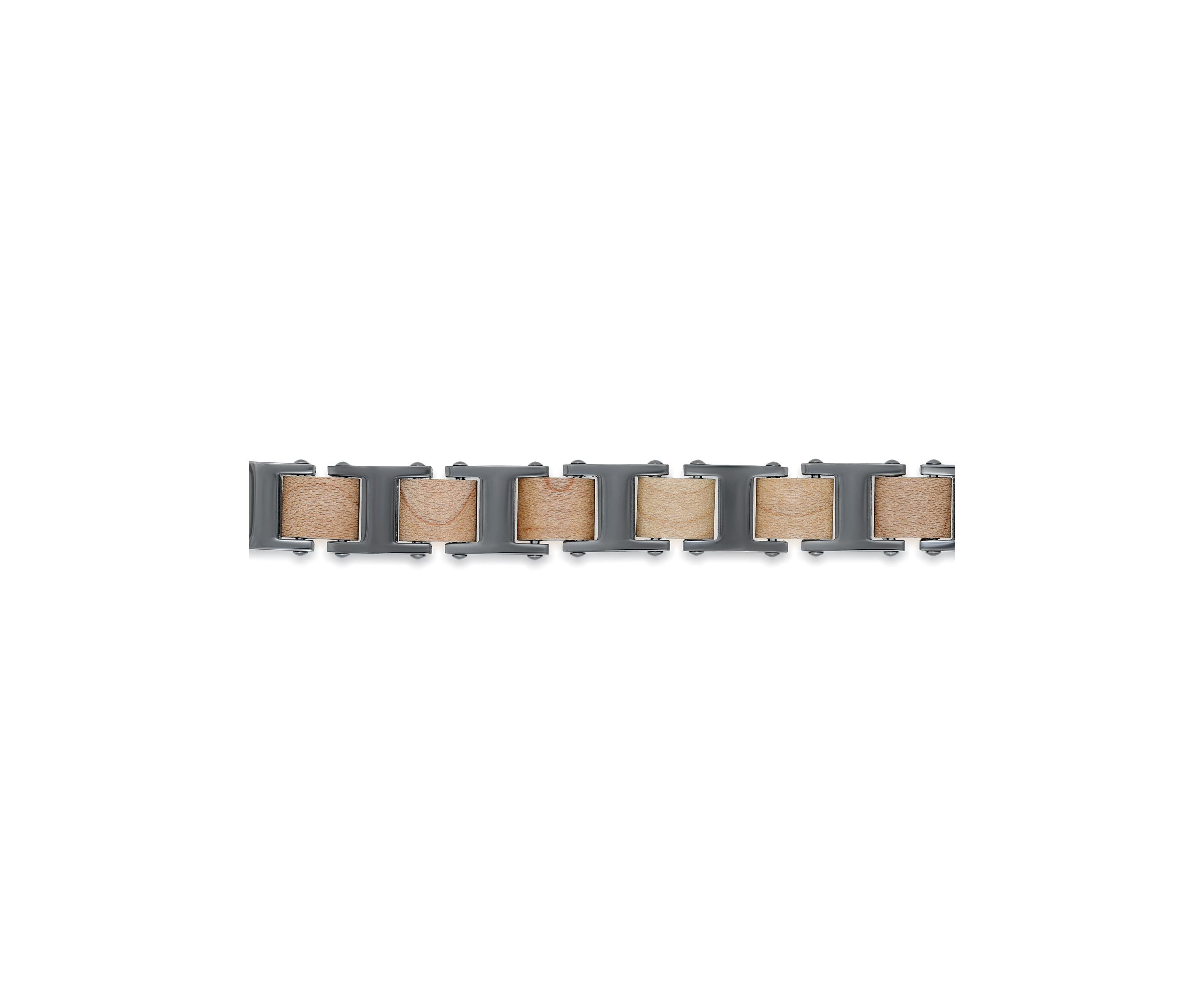 Stainless Steel And Wood Bracelet With Gun Metal Gray Ip