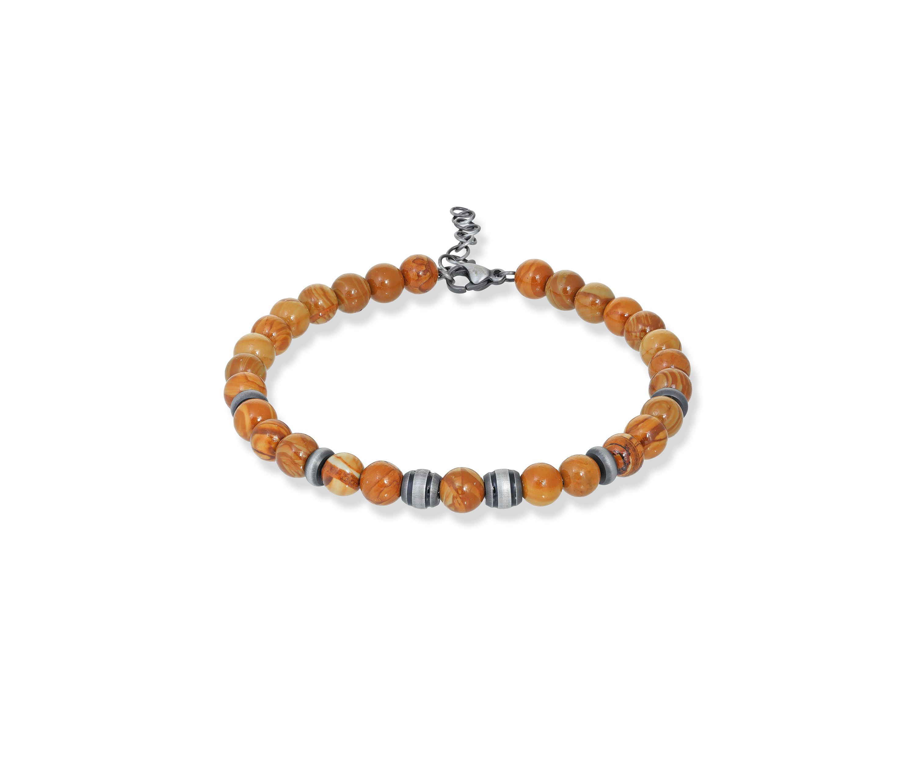 Gun Metal Gray Stainless Steel And Grain Stone  Bracelet