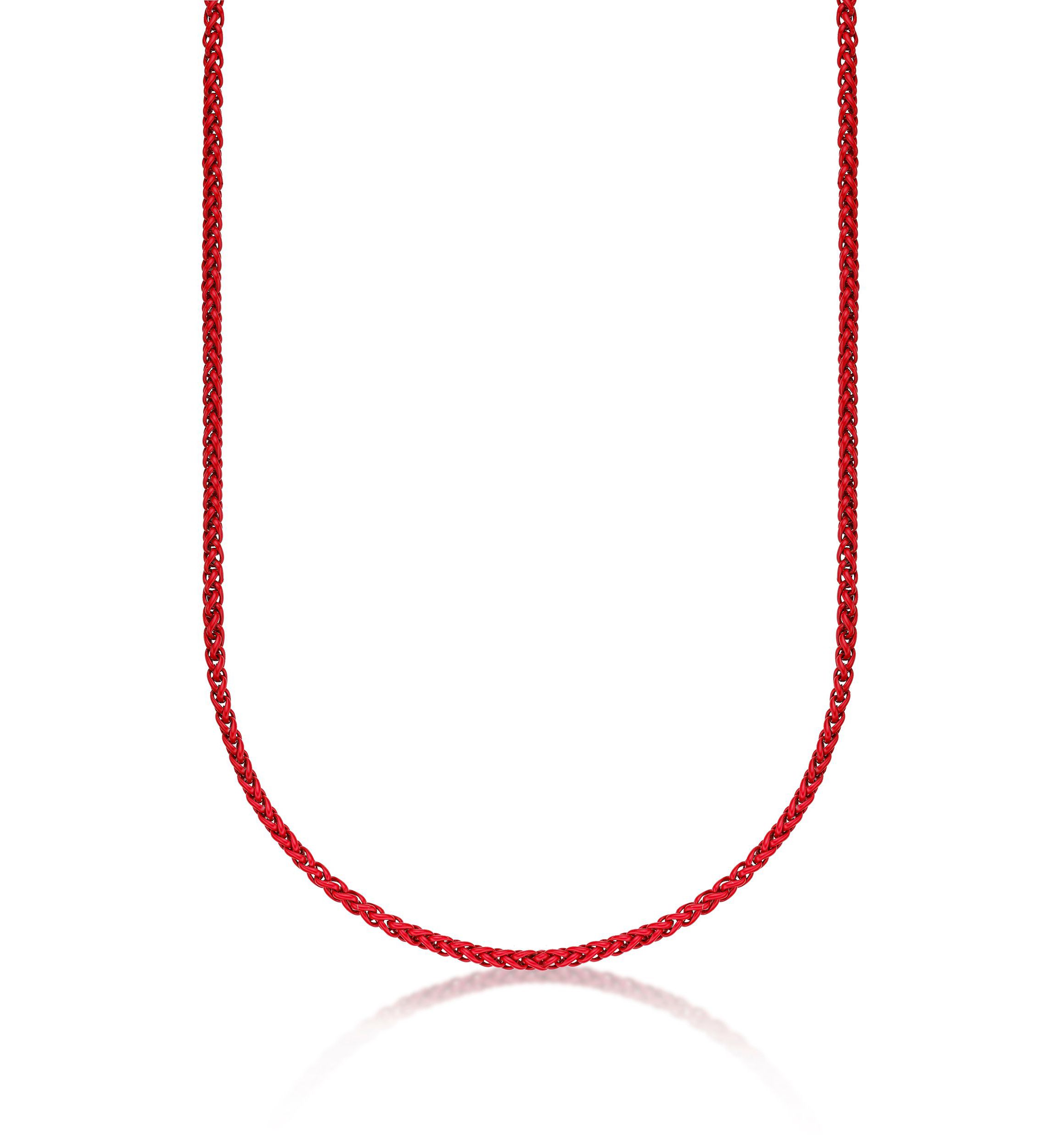 Stainless Steel 5MM Wheat Chain Necklace with Red Acrylic Coated, 29” Length