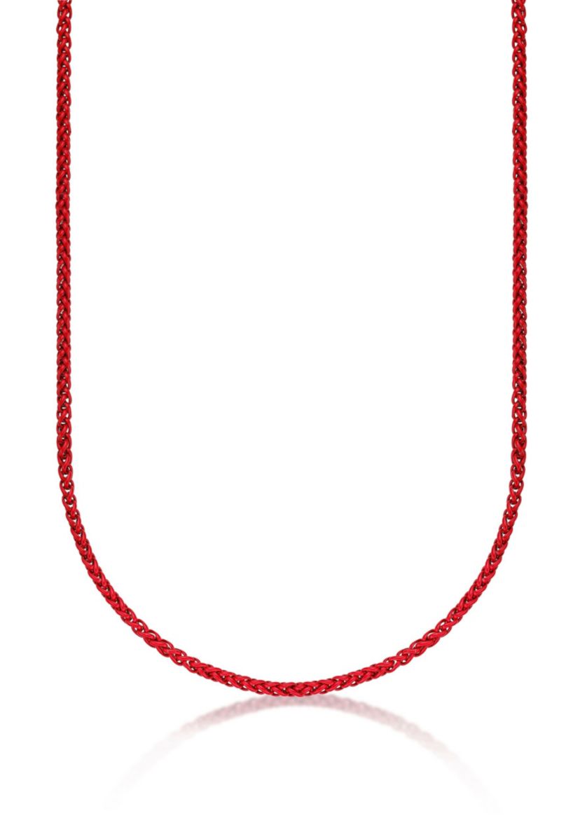Stainless Steel 5MM Wheat Chain Necklace with Red Acrylic Coated, 29” Length