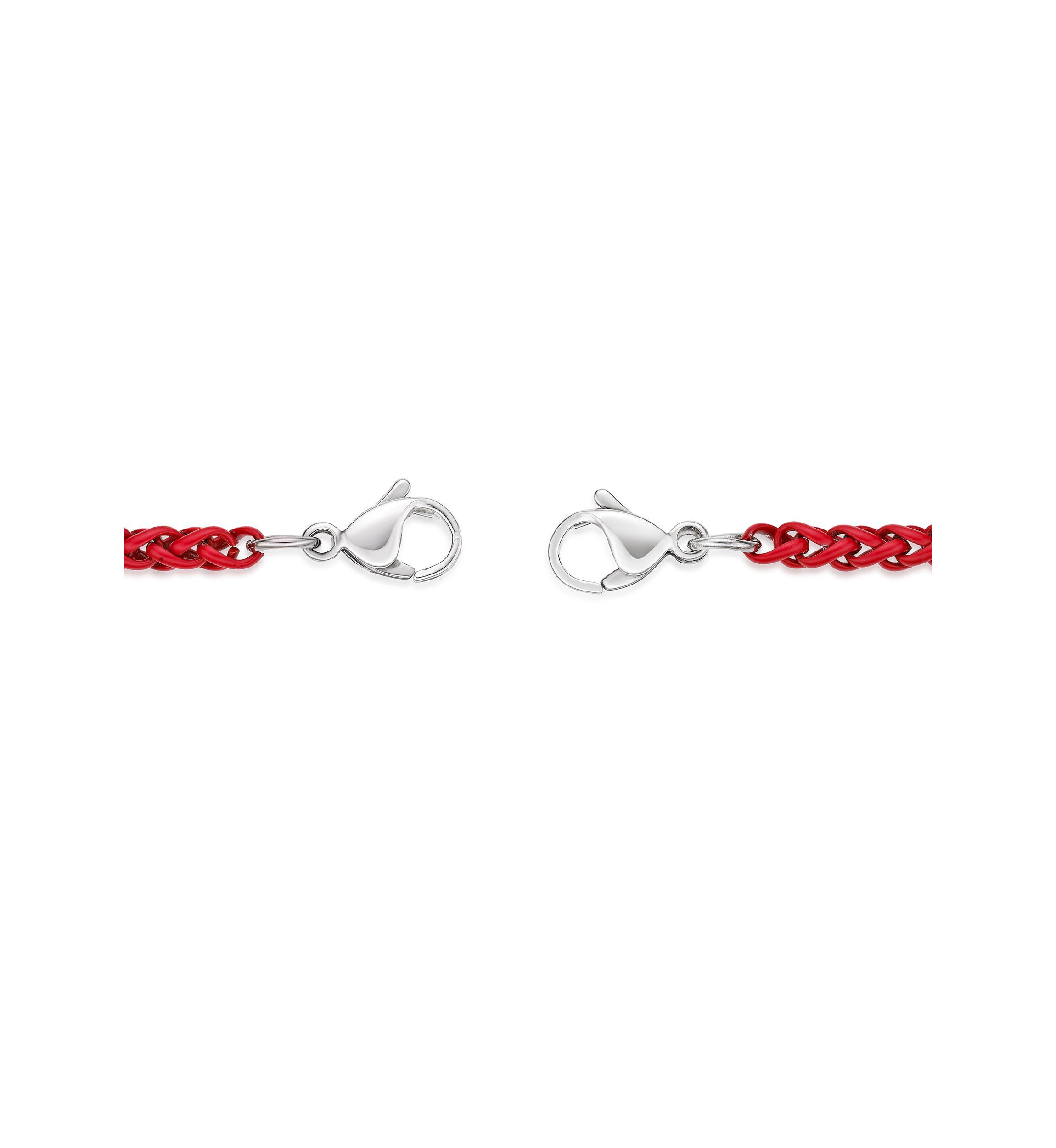 Stainless Steel 5MM Wheat Chain Necklace with Red Acrylic Coated, 29” Length