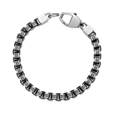 LYNX Men's Stainless Steel Oxidized and Textured Box Chain Bracelet, 8.5 in