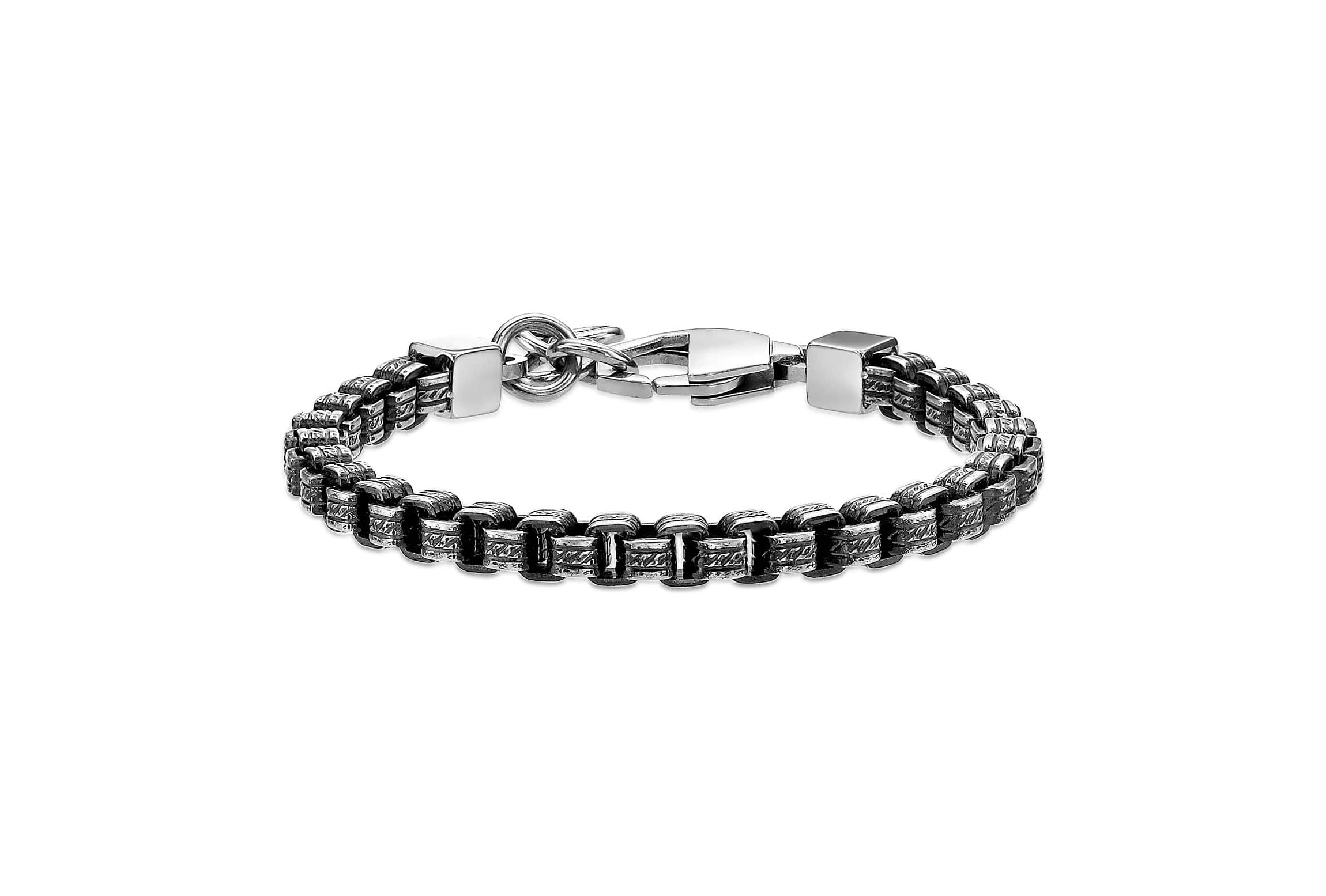 Stainless Steel Oxidized and Textured Box Chain Bracelet