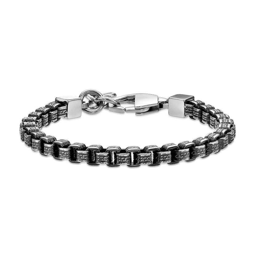 Stainless Steel Oxidized and Textured Box Chain Bracelet