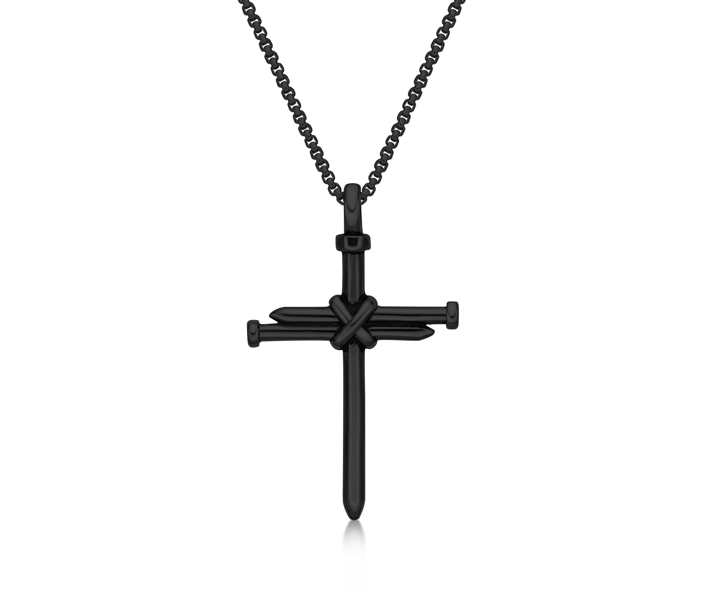 Stainless Steel Cross Pendant with Black Ip and 24" Round Box Chain
