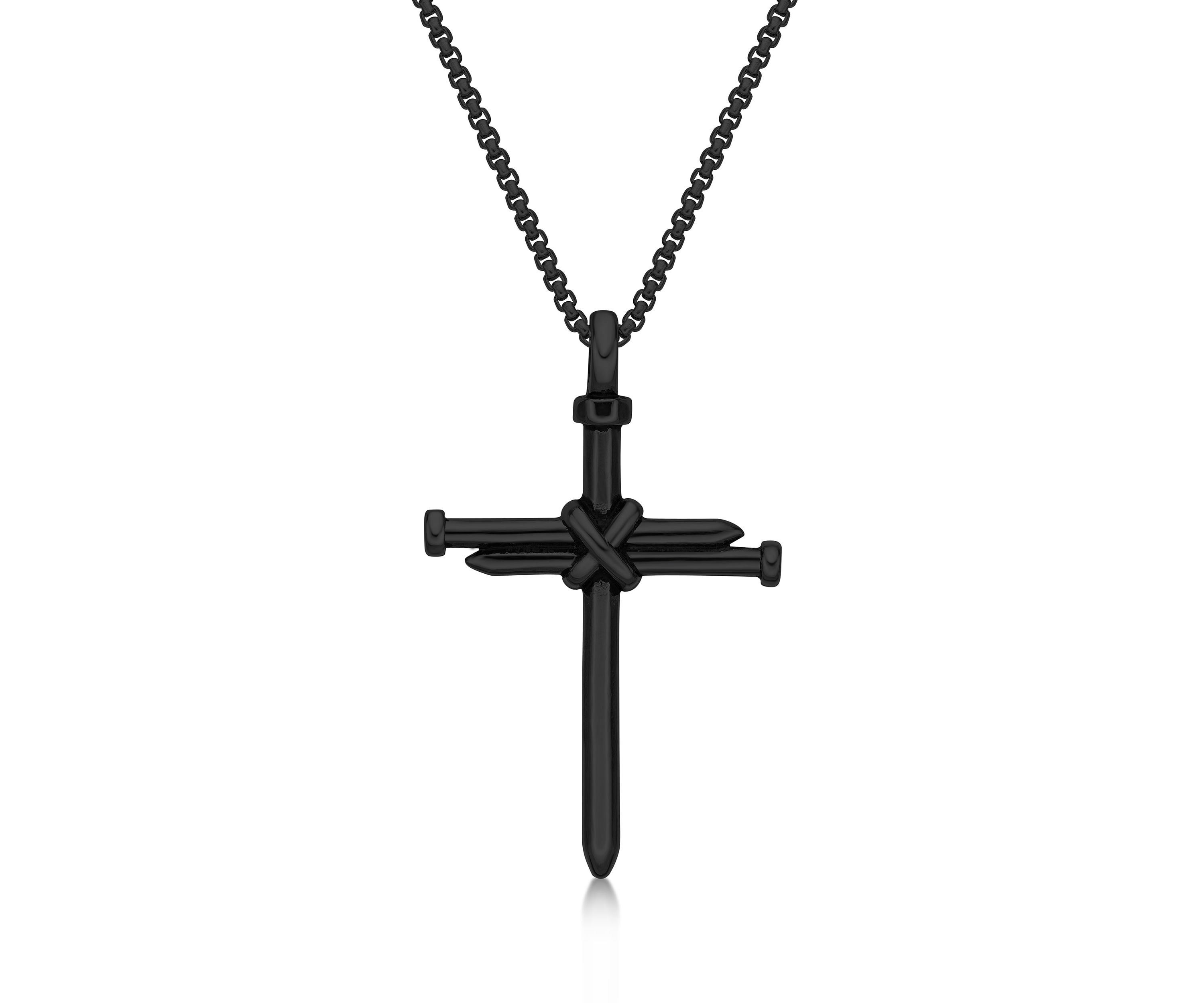 Stainless Steel Cross Pendant with Black Ip and 24" Round Box Chain