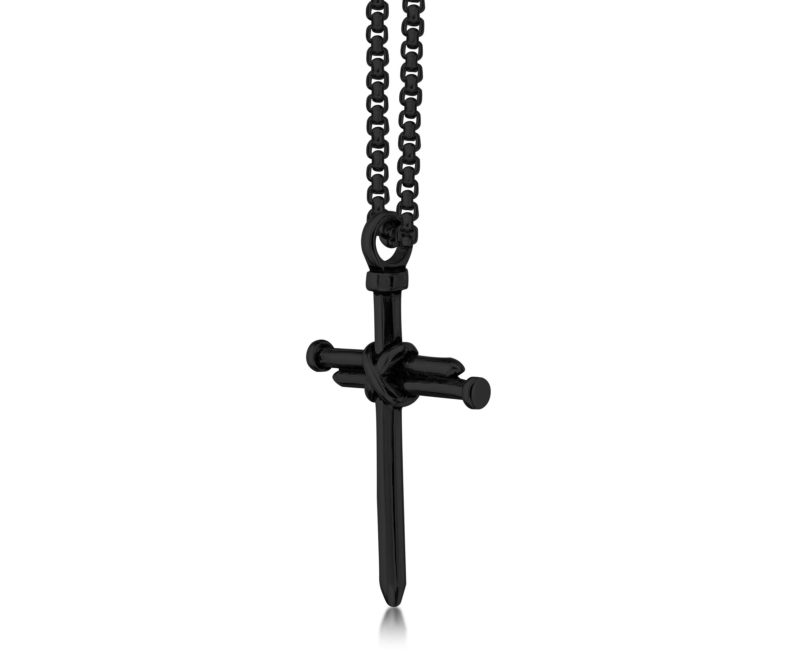 Stainless Steel Cross Pendant with Black Ip and 24" Round Box Chain