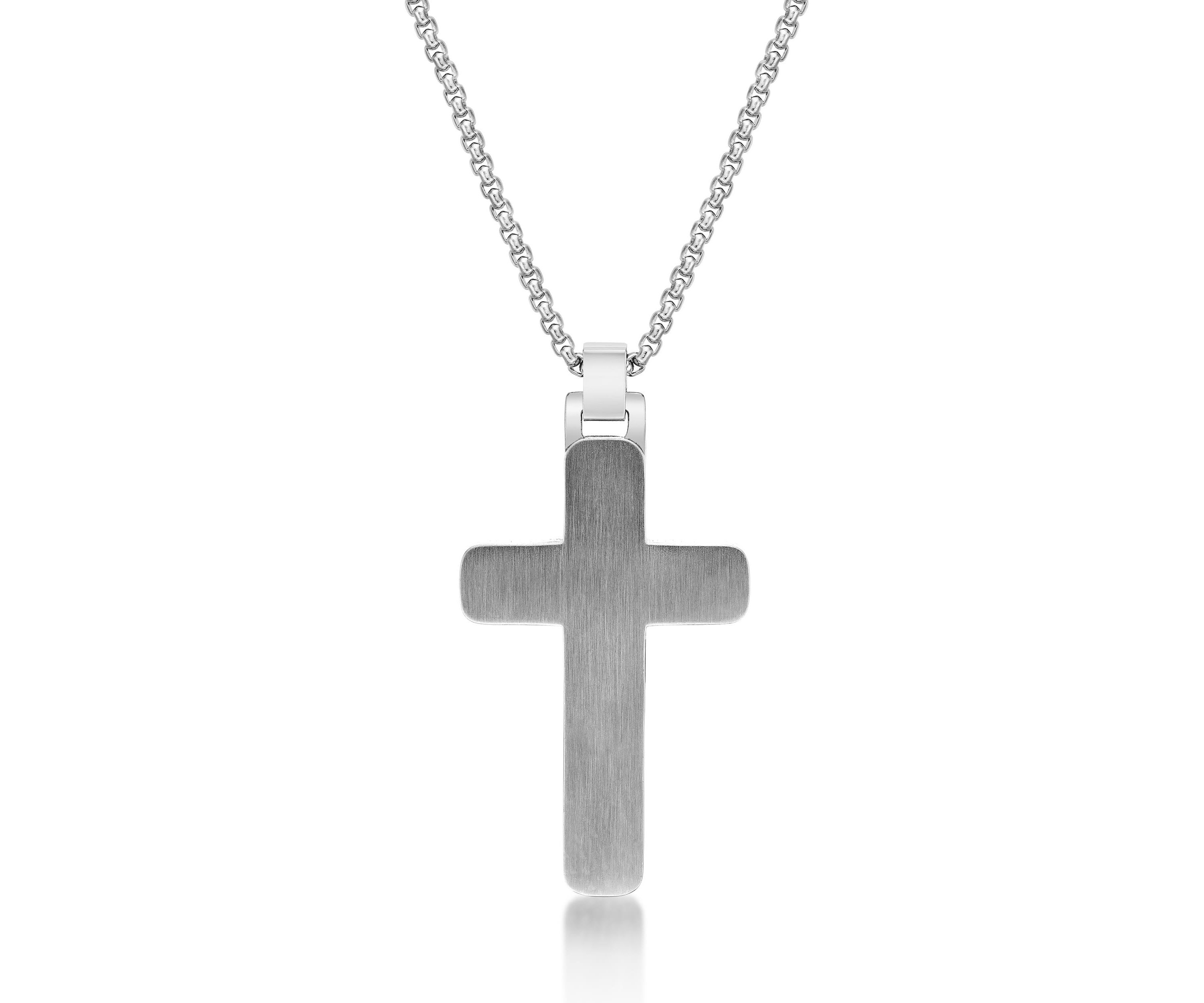 Stainless Steel and Wood Cross Pendant with 24" Round Box Chain