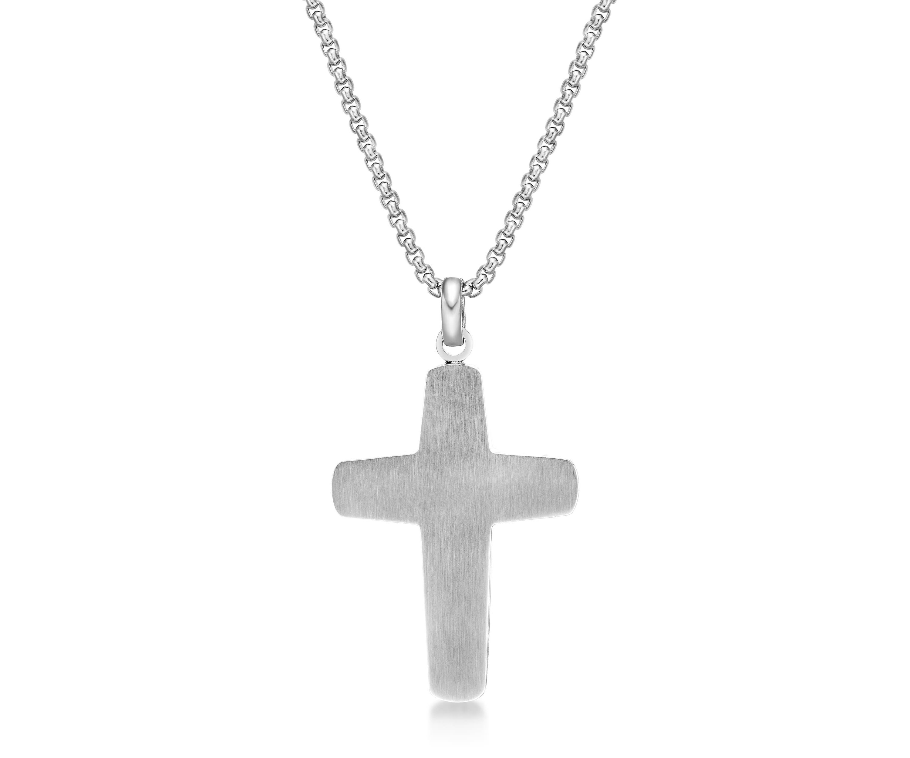 Stainless Steel, Carbon Fiber and Copper Foil Cross Pendant with 24" Round Box Chain