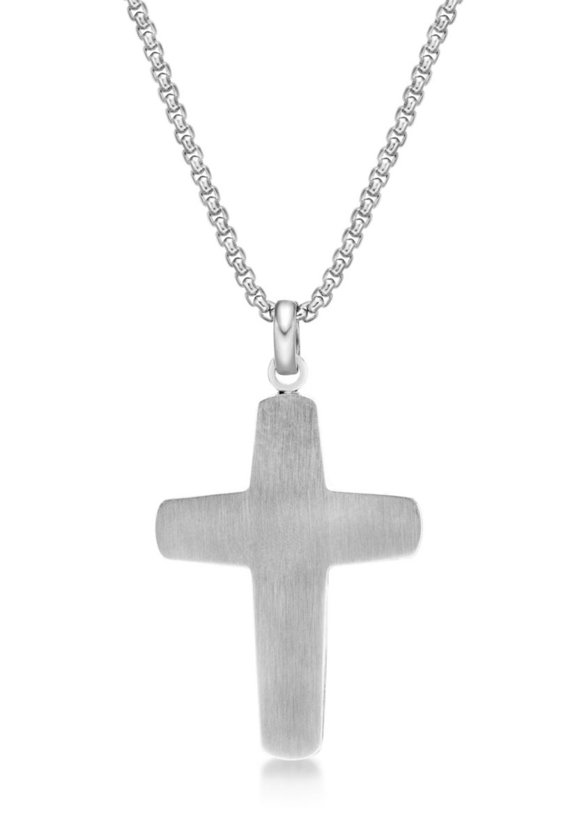 Stainless Steel, Carbon Fiber and Copper Foil Cross Pendant with 24" Round Box Chain