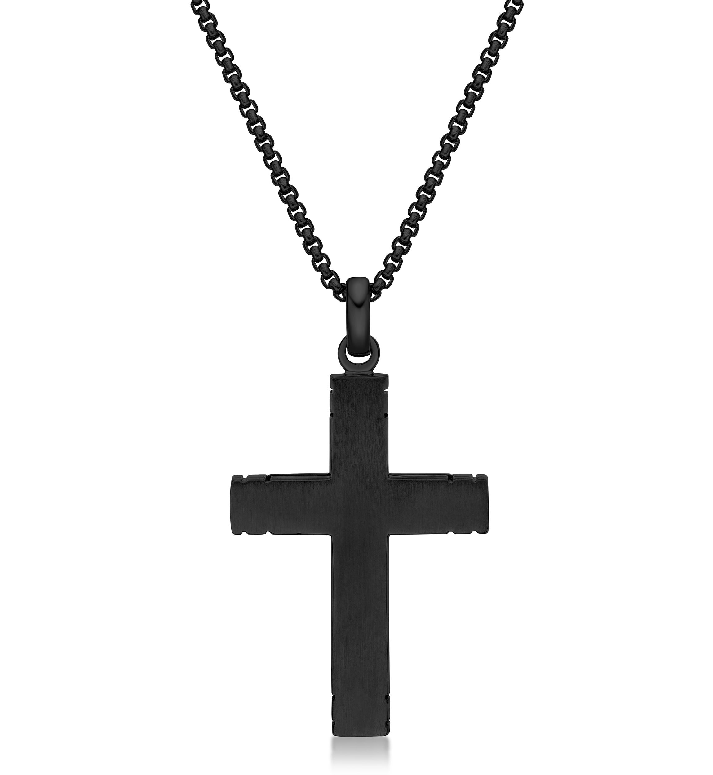 Stainless Steel, Carbon Fiber & Copper Foil Cross Pendant with Black Ip and 24" Round Box Chain