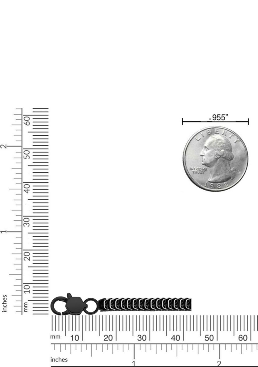 Stainless Steel 4MM Cobra Chain Necklace with Black Ip, 24" Length