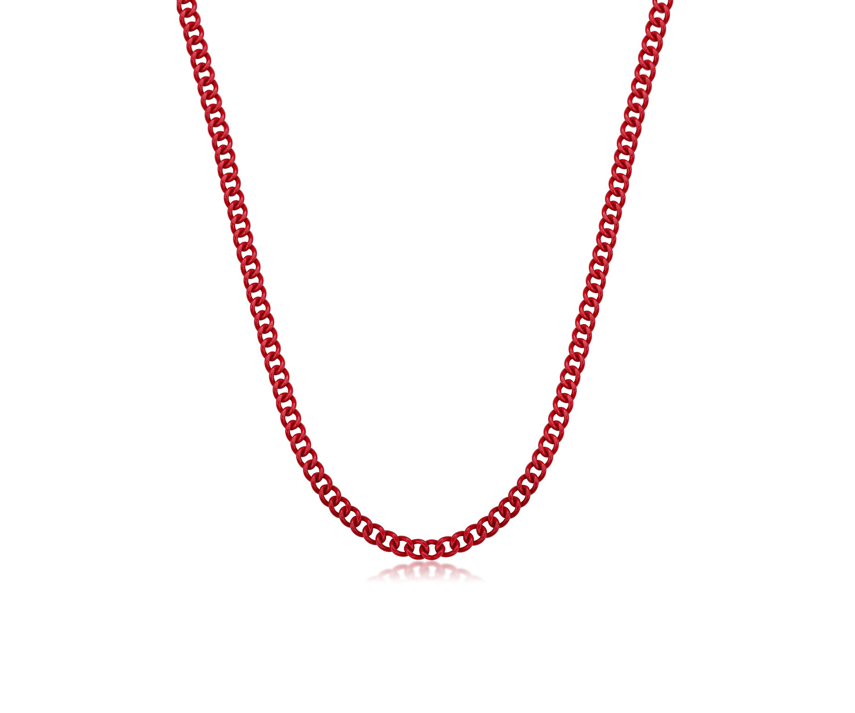 Stainless Steel 9MM Curb Chain Necklace with Red Acrylic Coating, 18" Length