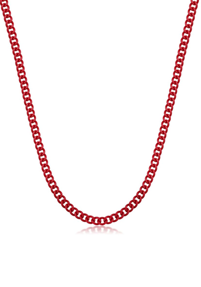 Stainless Steel 9MM Curb Chain Necklace with Red Acrylic Coating, 18" Length