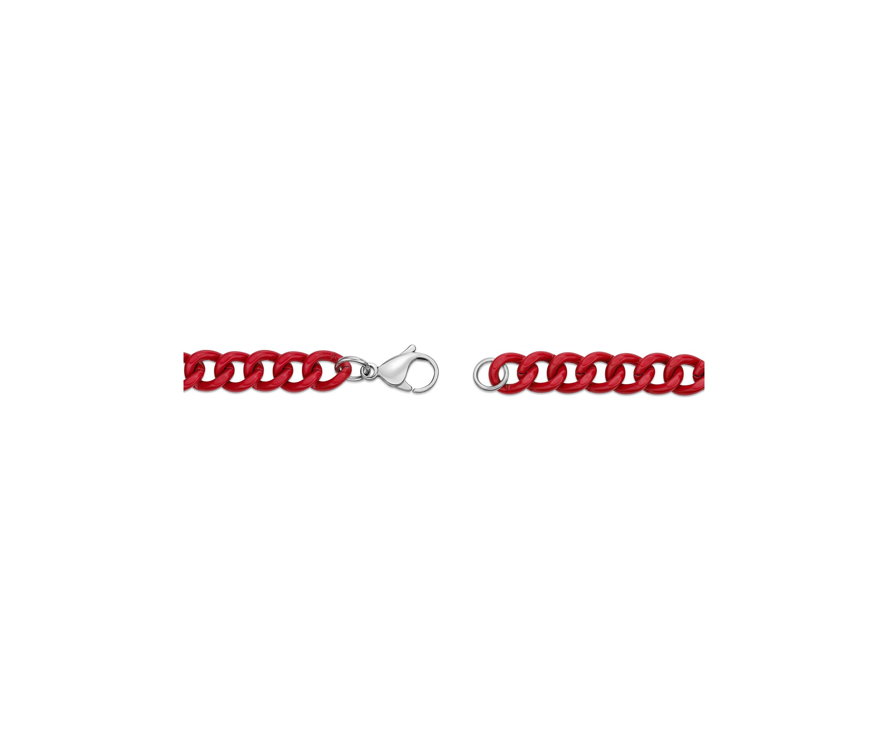 Stainless Steel 9MM Curb Chain Necklace with Red Acrylic Coating, 18" Length