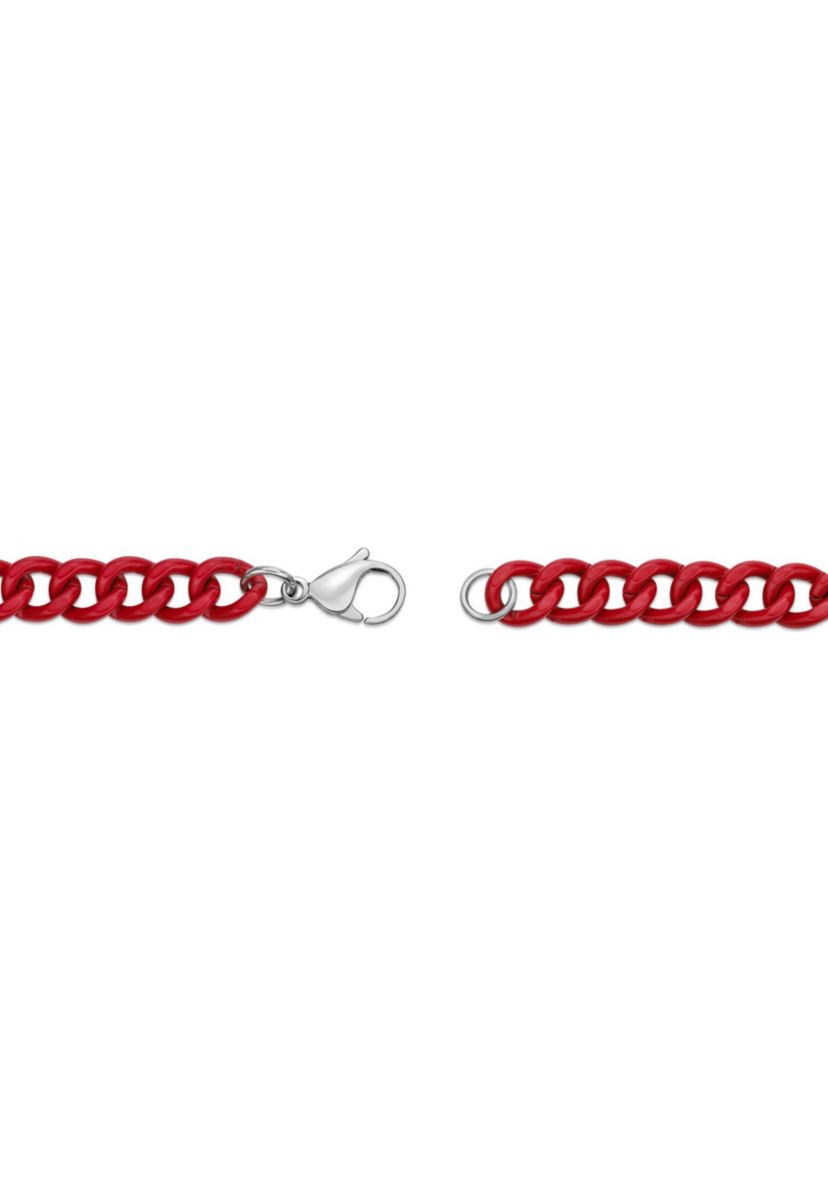 Stainless Steel 9MM Curb Chain Necklace with Red Acrylic Coating, 18" Length