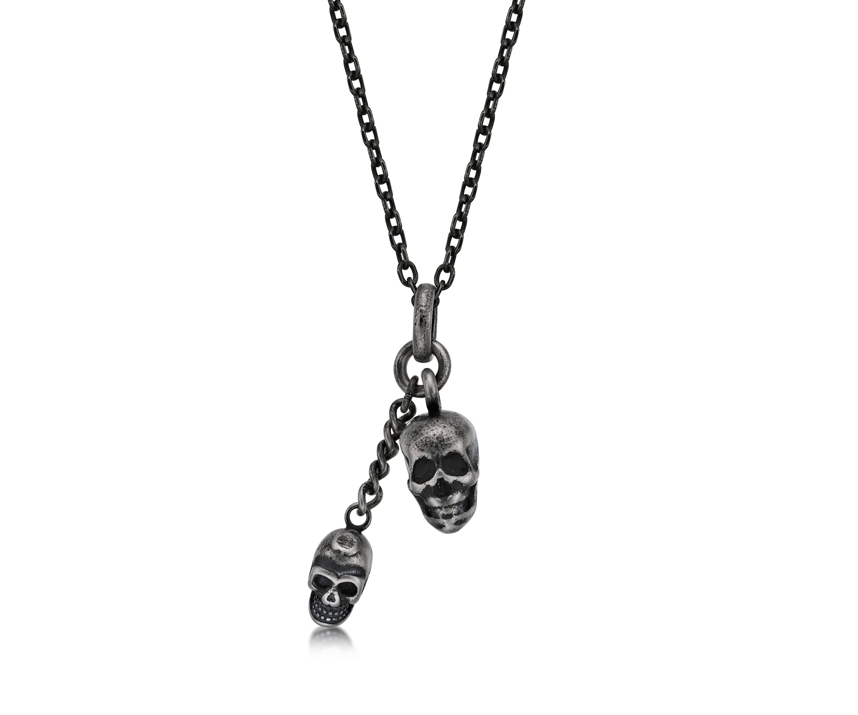 Stainless Steel Antique Finish Skull Necklace, 24" Length