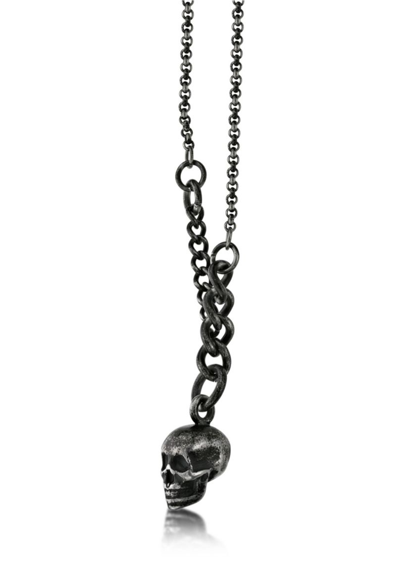 Stainless Steel Antiqued Finish Skull Necklace, 24" Length