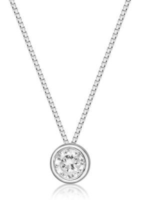 Brilliant Grown Lab Created 1/4 ct. TDW Lab Grown Diamond Bezel Solitaire Pendant in Sterling Silver, White, 18 in