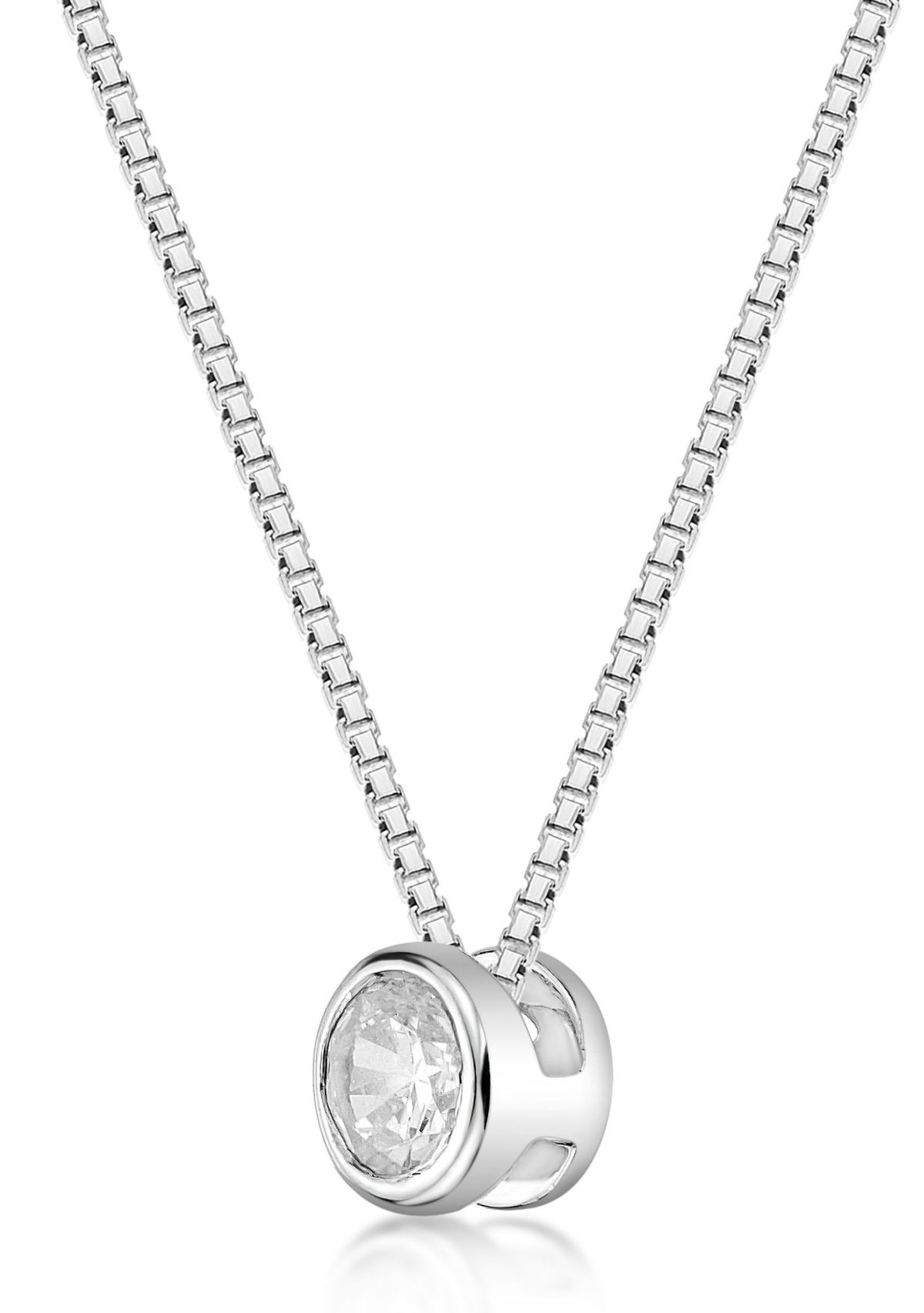 Lab Created 1/4 ct. TDW Lab Grown Diamond Bezel Solitaire Pendant in Sterling Silver