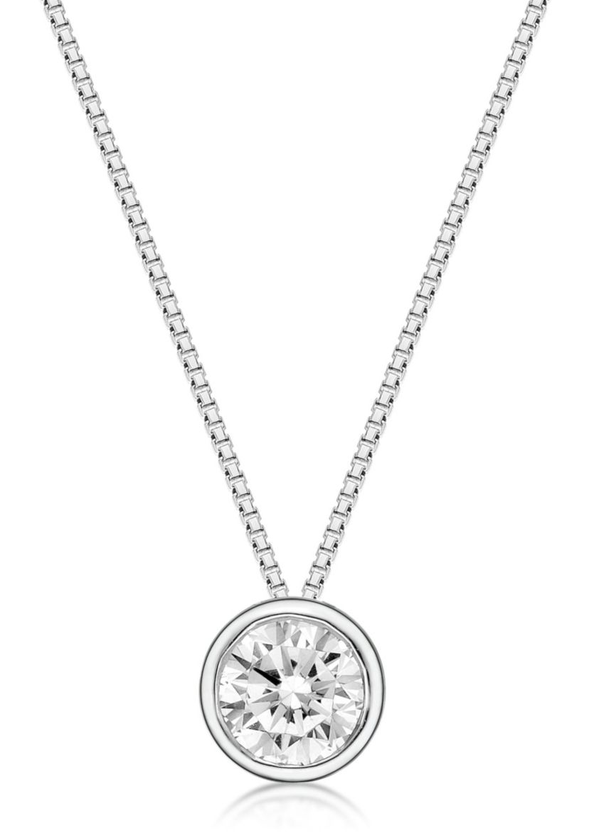 Lab Created 1/2 ct. TDW Lab Grown Diamond Bezel Solitaire Pendant in 10K White Gold