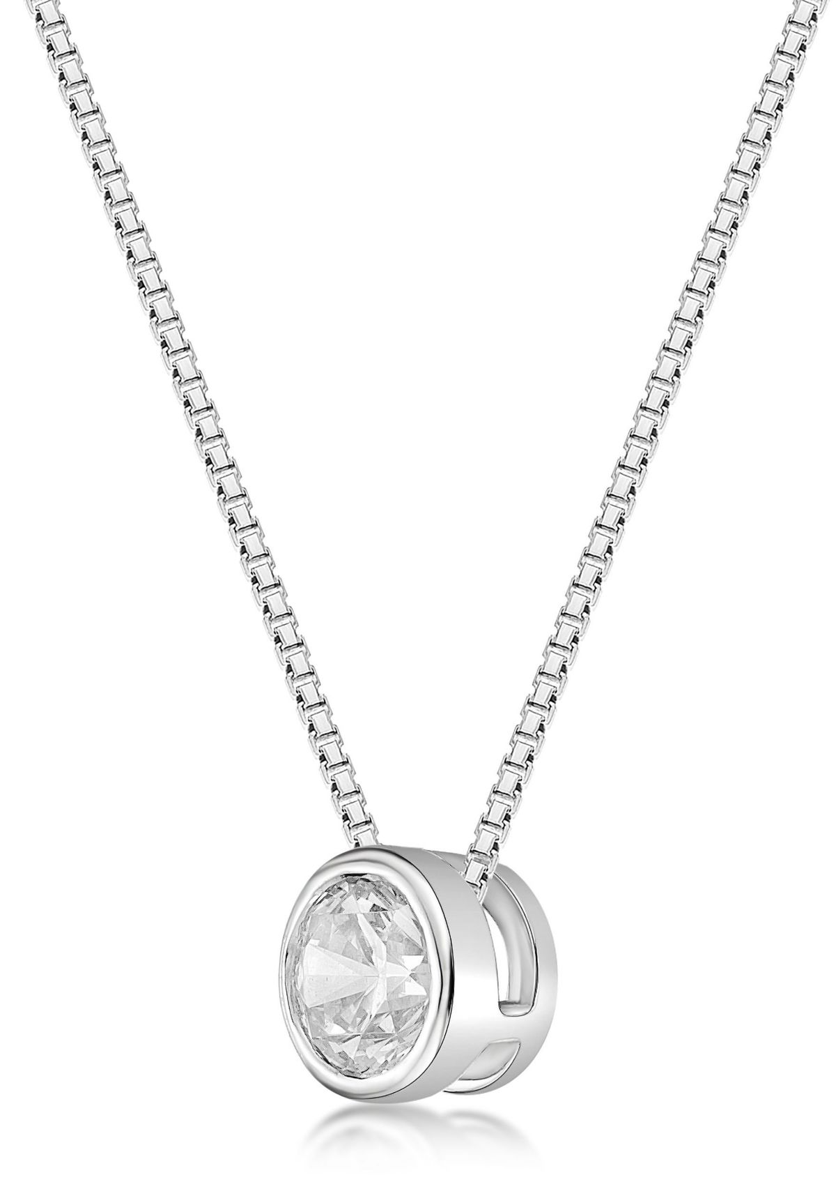 Lab Created 1/2 ct. TDW Lab Grown Diamond Bezel Solitaire Pendant in 10K White Gold
