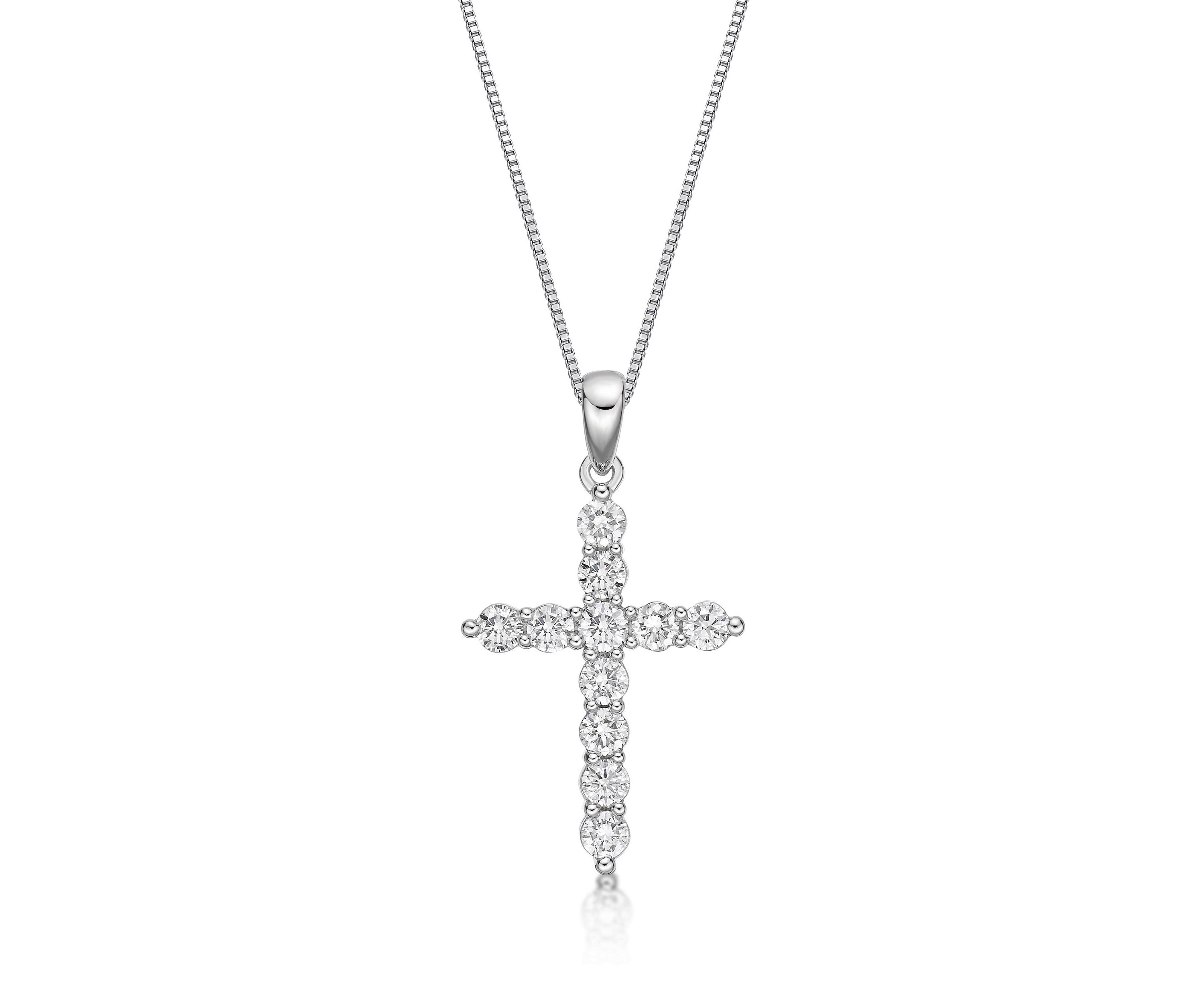 Lab Created 1 ct. TDW Lab Grown Diamond Cross Pendant in 14K White Gold