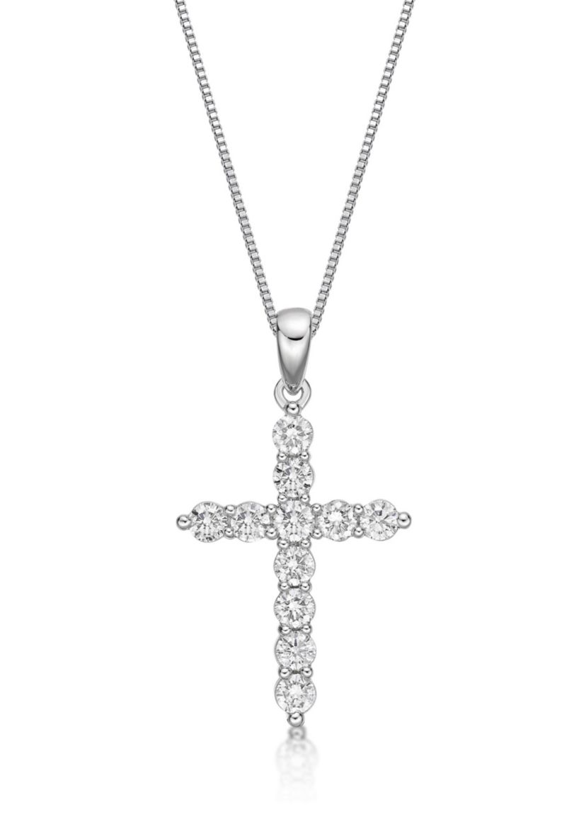 Lab Created 1 ct. TDW Lab Grown Diamond Cross Pendant in 14K White Gold