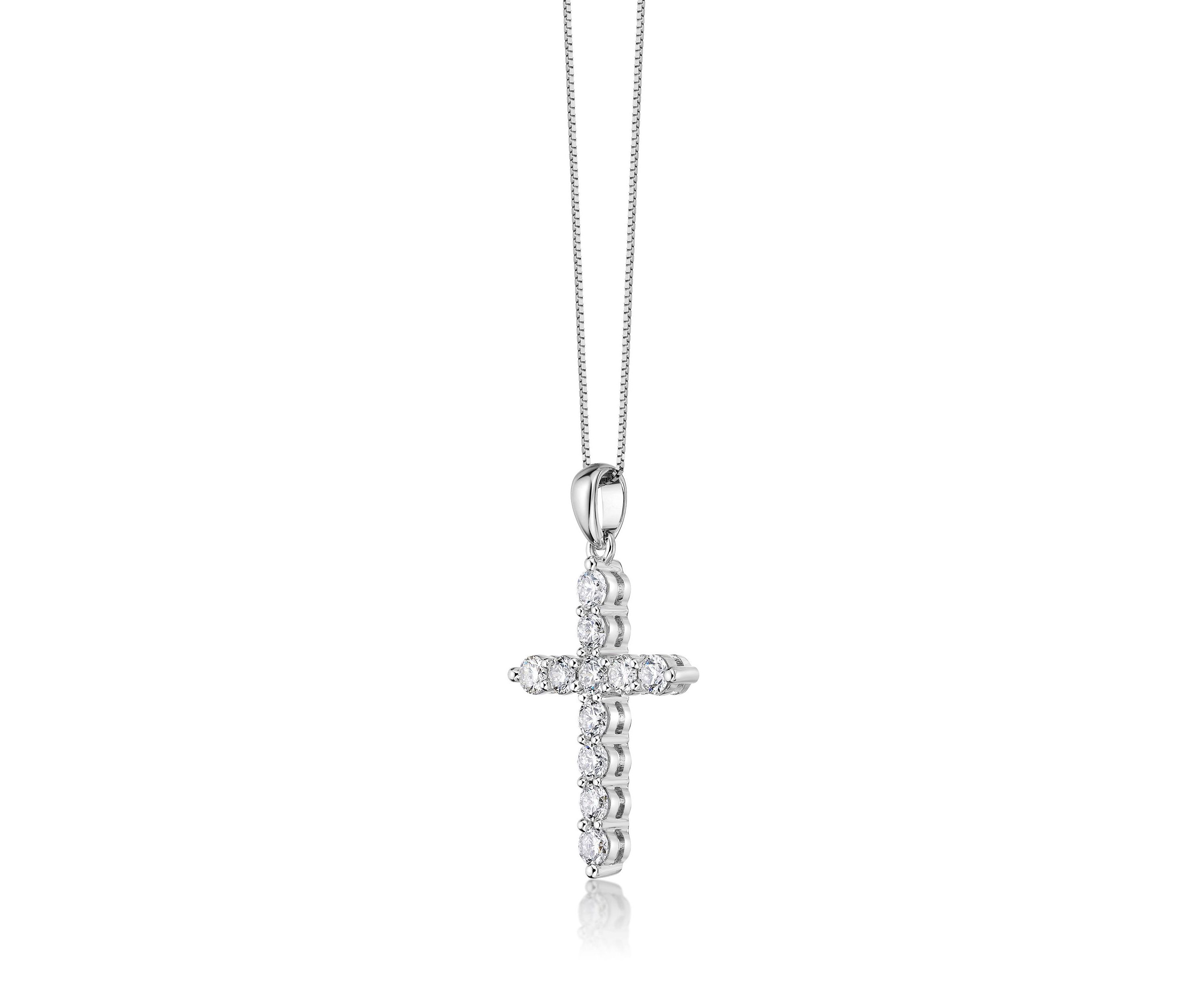 Lab Created 1 ct. TDW Lab Grown Diamond Cross Pendant in 14K White Gold