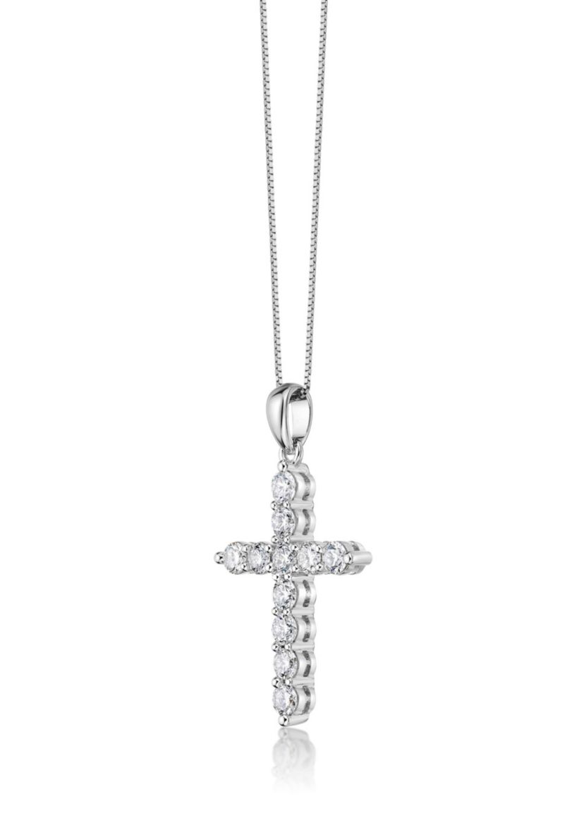 Lab Created 1 ct. TDW Lab Grown Diamond Cross Pendant in 14K White Gold