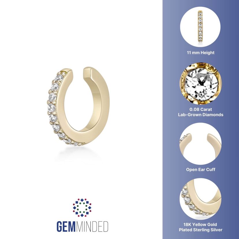 Lab Created Gemminded Lab-Grown Diamond Accent Ear Cuff in 18k Gold Over Silver