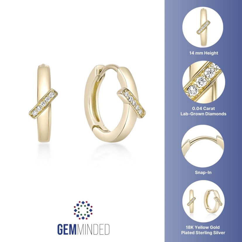 Lab Created Gemminded Lab-Grown Diamond Accent Hoop Earrings in 18k Gold Over Silver