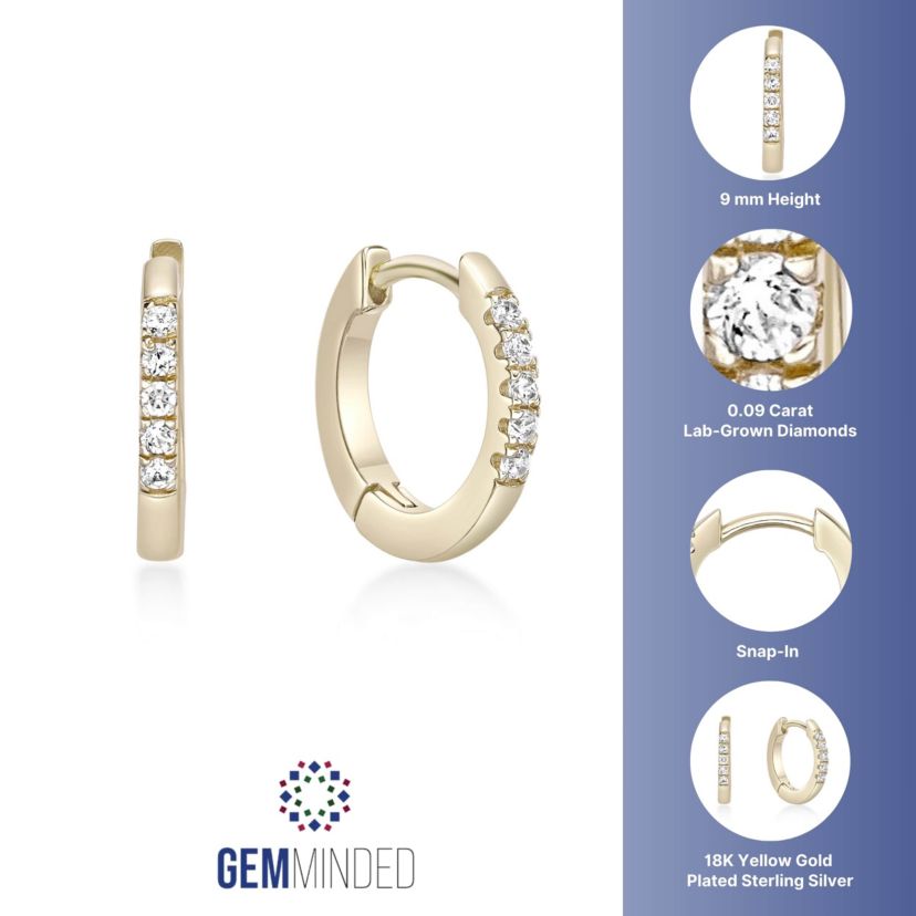 Lab Created Gemminded 1/10 ct. t.w. Lab-Grown Diamond Hoop Earrings in 18k Gold Over Silver